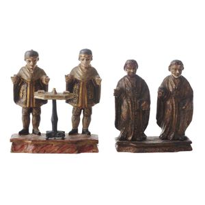 Two double Santos figures, 18th century, the first depicting…