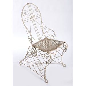 A Victorian painted wire easy chair, with an open work trestle…