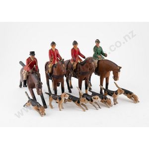 Rare circa 1920s Brockenhurst wooden toy fox hunting set…