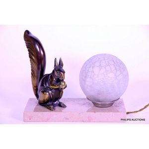An Art Deco spelter squirrel table lamp, circa 1930, a large…