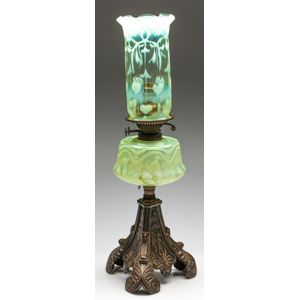 An Art Nouveau converted kerosene lamp, height 63 cm