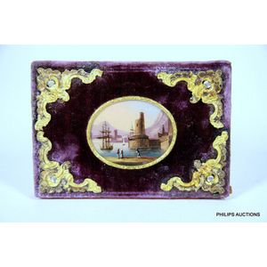 An antique velvet covered 'Aide Memoire' and card holder, mid…