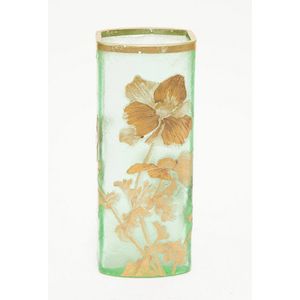 Mont Joye (French) Art Nouveau glass spill vase, green glass…