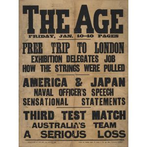 Third Test, Adelaide January 1908: 'The Age' Newspaper banner…