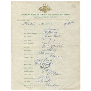 1961 Australian Team, official team sheet with 19 signatures&hellip;