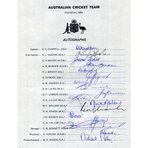 1980-89 collection of Australian Official Team sheets, all…
