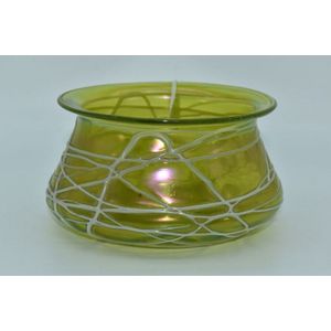 Art Nouveau iridescent glass vase with white web lines…