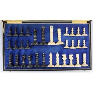 Ivory carved Anglo-Indian chess set with each piece carved &…