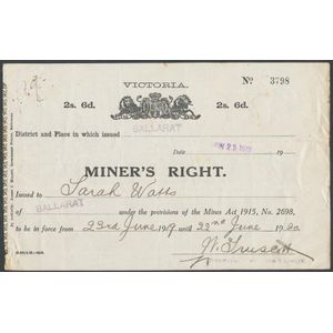 Women On the Goldfields: Miner's Rights - Ballarat, dated…
