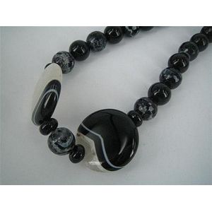 An onyx bead necklace, with round and faceted beads and banded…