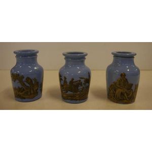 Three Victorian Prattware ceramic meat paste pots, with diamond&hellip;