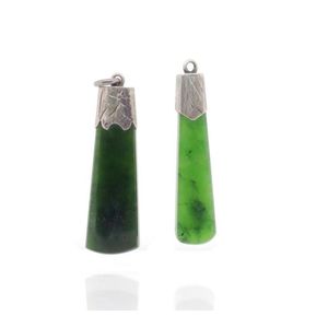 Two antique New Zealand green & silver fob charms unmarked&hellip;
