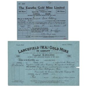 SHARE CERTIFICATES, c1904-72 range including The Euratha Gold…