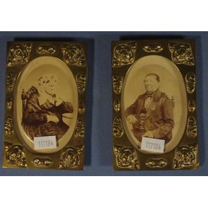 Pair antique brass photo frames, each with applied embossed…