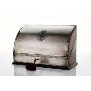 Edwardian silver mounted and embossed leather stationary box,…