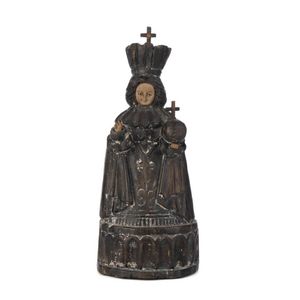 19th century Santos figure holding an orb and cross, height 40…