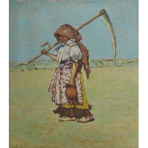 European school, peasant woman with scythe, possibly Hungarian,…