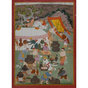 Indian Mughal miniature painting, 'Hunting Party', 19th century,…