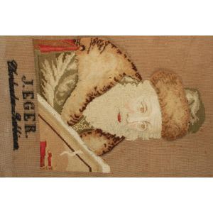 19th century framed tapestry of a Rabbi, depicting a rabbi,…