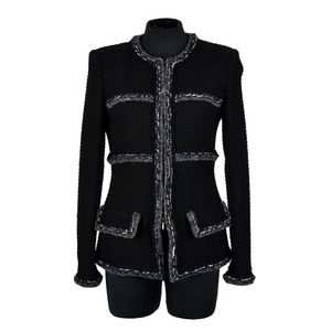 Chanel 2013 Black Cashmere Jacket with Ruffle Trim