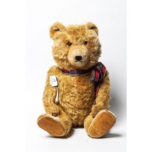 Teddy bear, articulated straw-filled, internal bells, unknown…