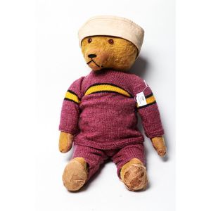 Teddy bear, articulated straw-filled, unknown maker, height: 60…