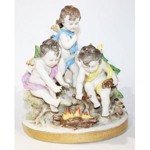 Antique German Bisque Porcelain Figurines Boy & Girl In Blue 1800's #4813  RARE