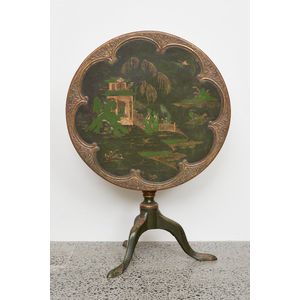 Vintage Hand Painted Tilt Top Side Tables with Brass Gallery Rails