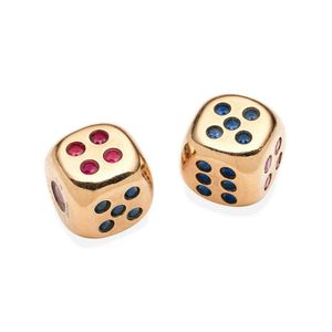 A pair of gem set dice, each set with circular-cut rubies at…