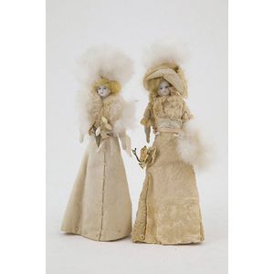 Two small china shoulder plate dolls on rag bodies 21 cm…