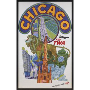 An original David Klein 'Chicago, Fly TWA' lithographic poster,…