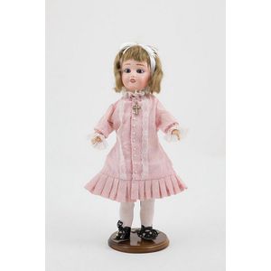 A Lanternier & Cie bisque doll, blue stationary eyes, pierced…