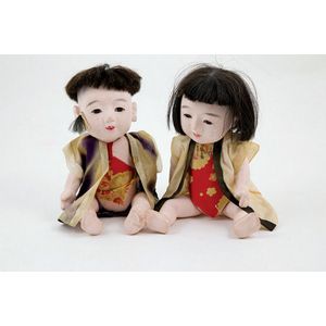 Pair Japanese all composition National dolls, stationery eyes…