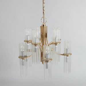 A Gaetano Sciolari glass rod chandelier, 1970s Italian. A brass…