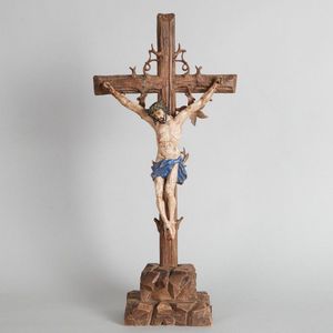 A Depiction of the crucifixion of Christ, an antique wood…