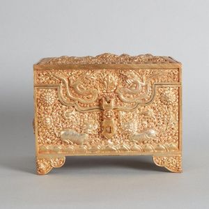 A rectangular Asian jewellery box (repousse and dore), height…