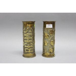 French Brass Trench Art Vases with Engravings - Trench Art - Militaria ...