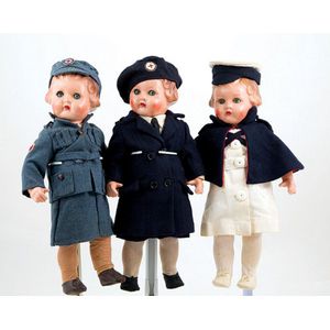 Set three all composition dolls, sleeping eyes, moulded hair on…