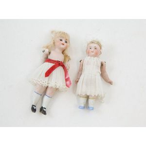 LOT OF 2 PORCELAIN FACE Hands Feet Bisque Dolls 7.5  tall cloth dolls