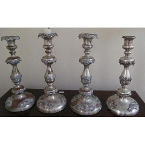 Set of four antique Sheffield plate candlesticks measure 28 cm…