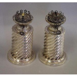 Two Victorian silver plated oil lamps with Hink's burners,…
