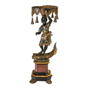 A 19th century Venetian painted and gilt blackamoor table; 33…