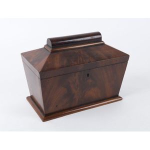 A Georgian mahogany sarcophagus shaped tea caddy, early 19th…