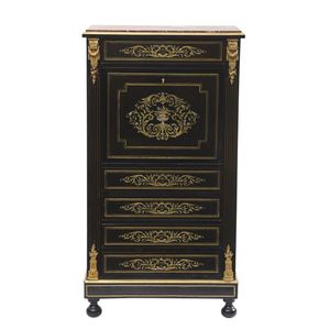 A Napoleon III Cut-Brass and boulle inlaid ebonized secretaire,…