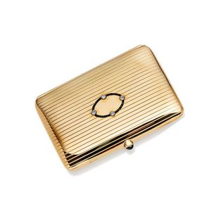A diamond, sapphire and gold card case, the reeded case with…