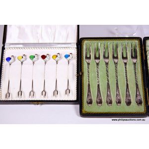 Two boxed sets of sterling silver Oyster forks and novelty…