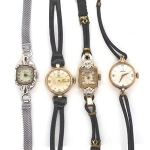 Four gold cocktail watches for restoration marked 14k back…