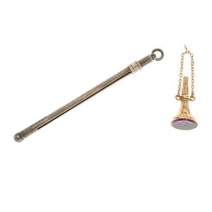 Vintage silver and gold items, gold cased key fob set with an…