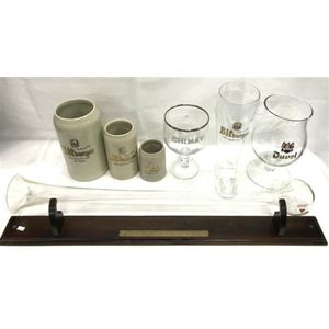 A collection of beer tankards & glasses, including Bitburger,…