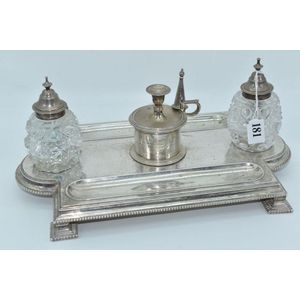 Silver Desk Set with Crystal and Fountain Pen Nibs - Writing - Desk ...